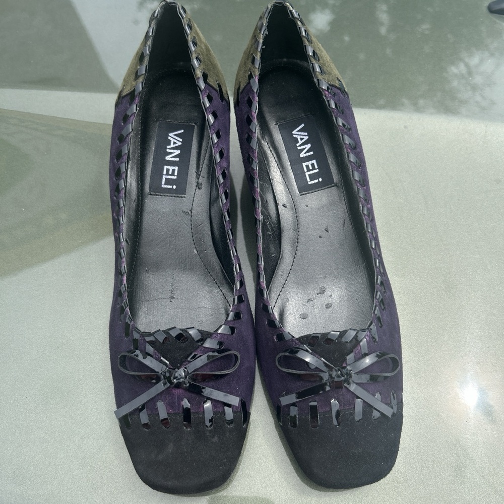 Vaneli Purple and Black Heels with Suede Finish
